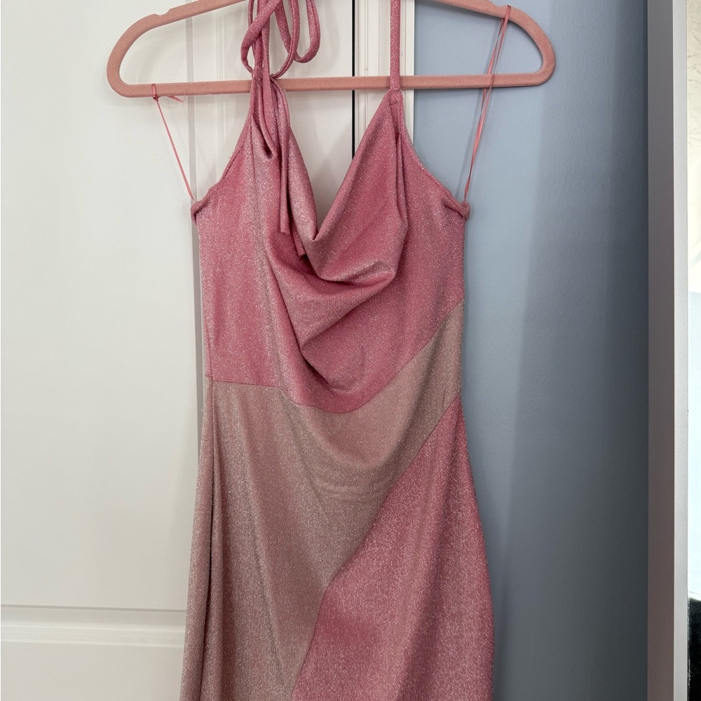 Naked Wardrobe Shimmering Pink Backless Dress